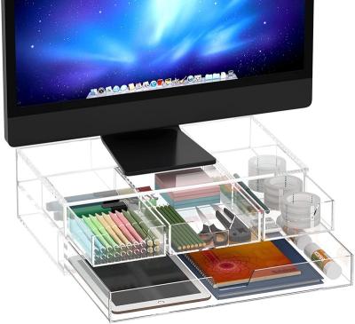 China 2022 Hot Selling Store Perspex File Sorter Acrylic Monitor Holder Desktop Acrylic Folder Organizer With Drawer Computer Monitor Holder for sale