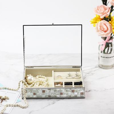 China Decorative Clear Rectangle Lidded Copper Gold Glass Display Glass Jewelry Keepsake Bracelet Box Vintage Box Rings Glass Jewelry Box for sale