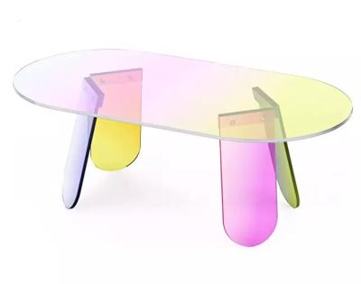 China Store Acrylic Coffee Table Iridescent Glass End Table Around Table Side Around Crystal Rainbow Clear Acrylic Teapoy for sale