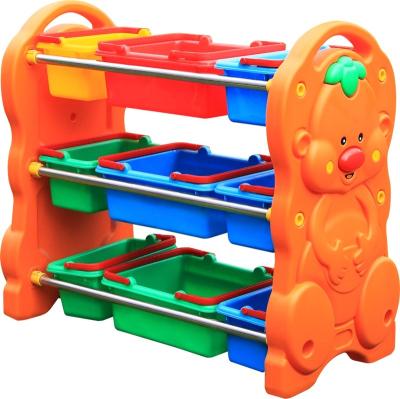 China Modern Removable 3 Tier Plastic Toy Shelf Corner Rack With Storage Box For Kids for sale