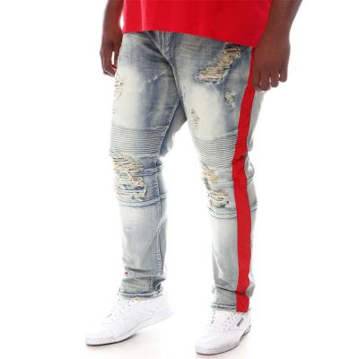 China Factory Custom Men's Red Side Stripe Breathable Hip Hop Locomotive Knee Plus Size Mens Jeans for sale