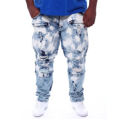 China Retro Plus Size Fashion Blue And White Cloud Beach Washed Large Size Mens Jeans Designer Ripped Jeans for sale