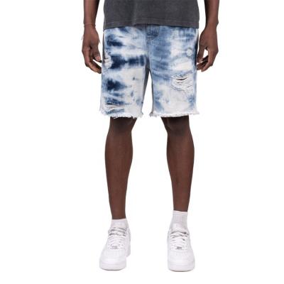 China Breathable High Quality Casual Tie Dye Denim Shorts Ripped Distressed Mens Stretch Jeans Custom Made for sale