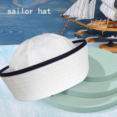 China Cotton Stripe Barred Party Costume Brimless Captain Hat Sailor Hat Navy Yacht Cap Adult White Accessory for sale