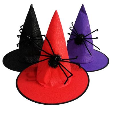 China New Halloween Personality Solid Color Image Spider Witch Hat Unisex Casual Hat Tide Adult Magician Hat for sale