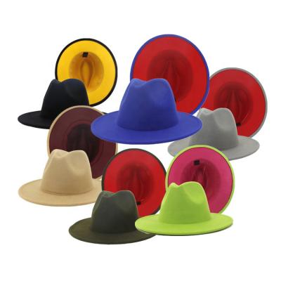 China Plush Fashin Solid Color 2 Tone Vegan Fedora Hats For Women Men Party Music Festival Felted Hat Hats for sale