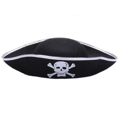 China Captain Felt Three Horned Black Tricorne Hat Cosplay Navy Party Festival Character Halloween Cavalie Pirate Custom Made for sale