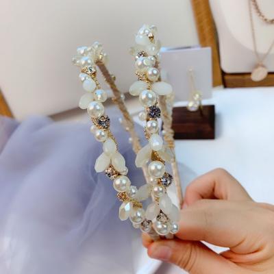 China Pearl Blade Diamond Cross Headband French Elegant Headband Hair Sling Headband Snap Eco-friendly Wedding Hair Accessories for sale