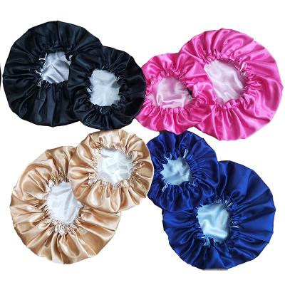 China Fashion Character Double Layer Satin Silk Velvet Women Shower Hat Sleep Hair Cap Hoods Large for sale