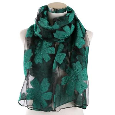 China Polyester fiber quality custom made scarf for women fashion women soft lily jacquard scarf cut flower scarf silk shawl dual purpose beach towel for sale