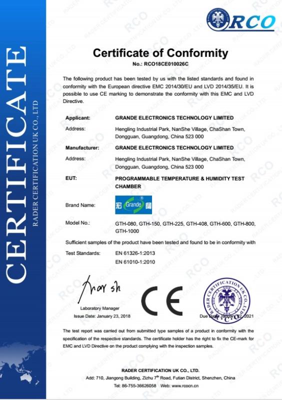 CE - Guangdong Grande Automatic Test Equipment Limited