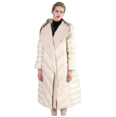 China New Arrival Anti-Wrinkle Hooded Women Winter Down Jacket Long Real Duck Down Coats White for sale