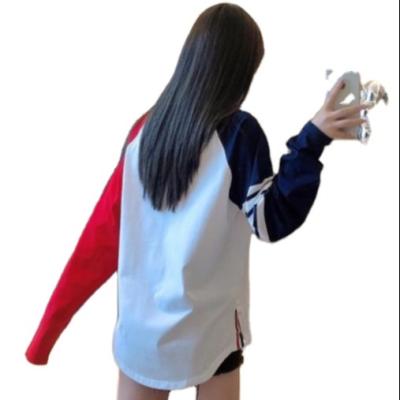 China 2021 QUICK DRY Women's Color Block Side Drop Shoulder Long Sleeve Drop Shoulder Long Row Split Sweatshirt for sale