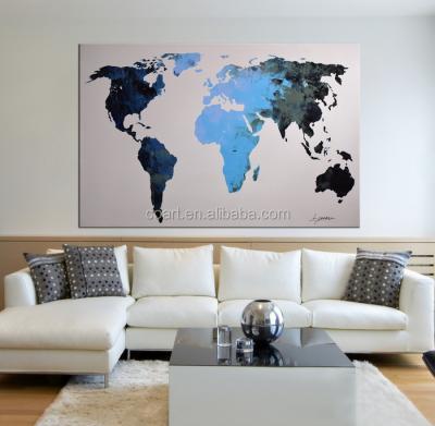 China Blue Modern Abstract World Map Office Decor Canvas Wall Art Painting for sale