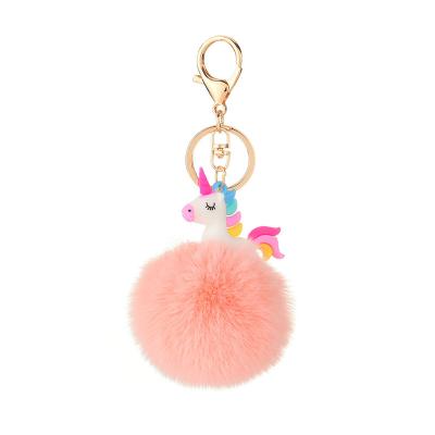 China Wholesale soft colorful cute pom puffball PVC+plush 3D unicorn PVC+plush handbag chain charm for sale