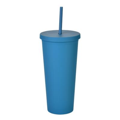 China Viable Custom Logo Reusable Acrylic Plastic Double Walled Matte Drink Tumbler 24 Ounce Cups With Lid And Straw for sale