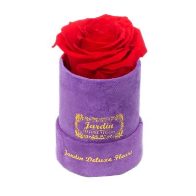 China Recyclable Custom Purple Logo Bouquet Perfume Velvet Round Flower Box Eco Friendly Small Portable for sale