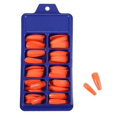 China Eco-friendly Material Artificial Nails #0-#9 Nail Tips Set - Orange Custom French Nail Tips Stiletto 100 Pcs False Coffin Nail for sale