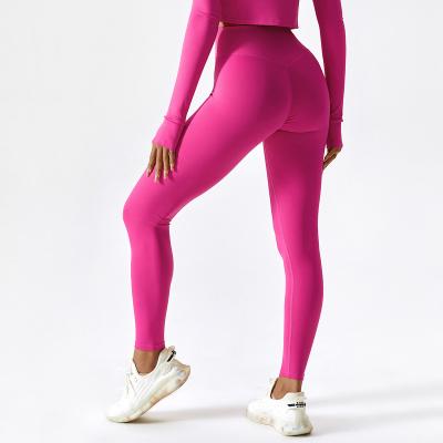 China Breathable Sexy Pink High Quality Breathable Waist Yoga Pants Women Sports Tights Solid Scrunch Butt Female Custom Fitness Yoga Leggings for sale