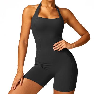 China Breathable Women Quick Dry Breathable Running Sports Sets Workout Bodysuit Short One Piece Yoga Fitness Jumpsuit for sale