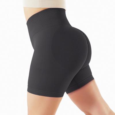 China Breathable Women Fitness Compression Butt Lift Workout Gym Yoga Shorts Rib Four-way stretch High Elastic Sports Seamless Yoga Shorts for sale