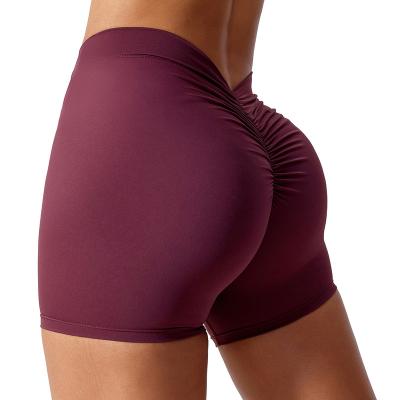 China Breathable High quality custom women's running shorts soft and lightweight v-back cut scrunched butt solid pattern yoga gym shorts for sale