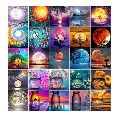 China Custom 5 D DIY Glass Cup 5 D DIY Diamond Painting Moon Landscape Non-Toxic Glass Home Wall Decoration 30x40cm for sale