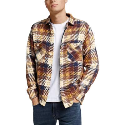 China Breathable Fashion Flannel Print Flannel Collar Breathable Long Sleeve Shirt Men for sale