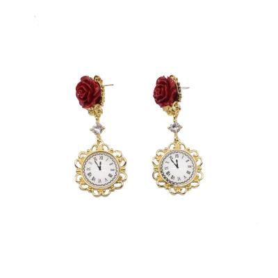 China 2021Retro Clock Time Environmental Friendly Antique Earrings Custom Design Rose Earrings Fashion Simple Temperament Drop Earrings for sale