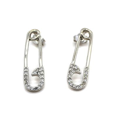 China New Environmentally Friendly Silver Plated Simple Safety Women Jewelry Paperclip Pin Stud Earring for sale