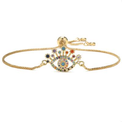 China 2022 New Arrival CLASSIC Rainbow Evil Eyes Charm Bracelet 18k Gold Chain CZ Stone Eyes Tennis Bracelet For Women for sale