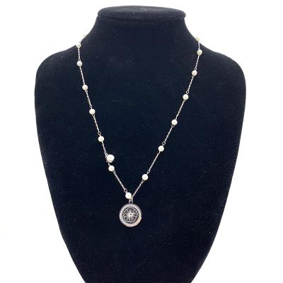 China Hot Environmental Friendly Stainless Steel Link Chain With Pearl Bead Charm Around Pendant Necklace for sale