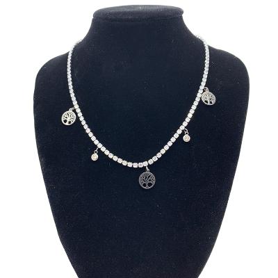 China New Environmentally Friendly Zircon Tennis Chain Silve Tree Of Life Pendant Chain Necklace Fashion Jewelry for sale