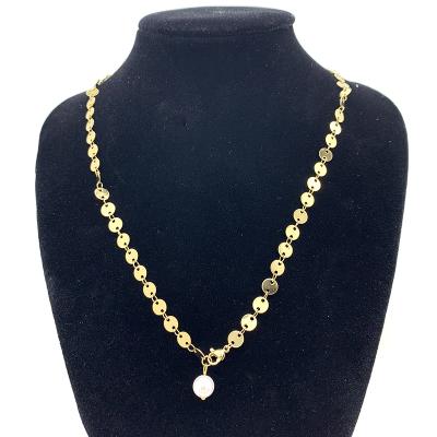 China Environmental Friendly Gold Stainless Steel Chain Round Pearl Women Pendant Necklace for sale