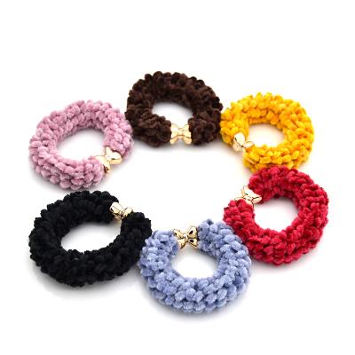 China Environmental Friendly Random Mix Colors Korea Custom Made Furry Winter Fashion New Style 2021 Handmade Chenille Hair Wool Elastic for sale