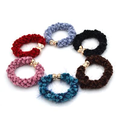 China Environmental Friendly Random Mix Colors Korea Custom Made Furry Winter Fashion New Style 2021 Handmade Chenille Hair Wool Elastic for sale