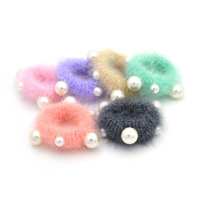 China Environmental Friendly Random Mix Colors Women Girl Scrunchy Ponytail Holder Hair Tie Rope Headband Solid Color Plush Pearl Elastic for sale