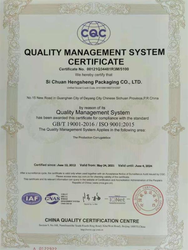 ISO9001 - Sichuan Hengsheng Packaging Co.,ltd.