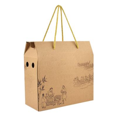 China Recyclable Portable Paper Bag Packaging Paper Boxes Folding Corrugated Cardboard Box Customized Fruit for sale