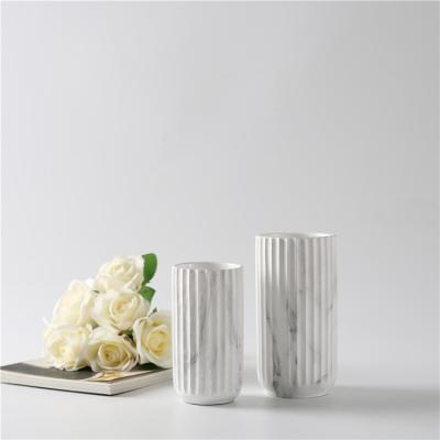 China Ceramic Ware Vases Stripe Embossed Design Home Decoration Patches Marble Wedding Ceramic Vase for sale