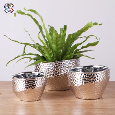 China Europe Merchant Prices Outdoor Rustic Ceramic Planter Flower Pot Silver Flower Pot Garden for sale