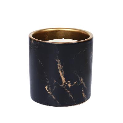 China New Arrival Christmas Decor Home Decor Candle Holder Custom Black Matte Marble Ceramic Candle Jars for sale