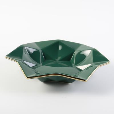 China Disposable Shape Restaurant Geometry Soup Dish Unique Glossy Green Porcelain Dish For Fruit for sale