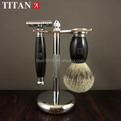 China Titanium Single Natural Black Sandal Blade Edge Wooden Blade Double Shaving Razor Kit for sale