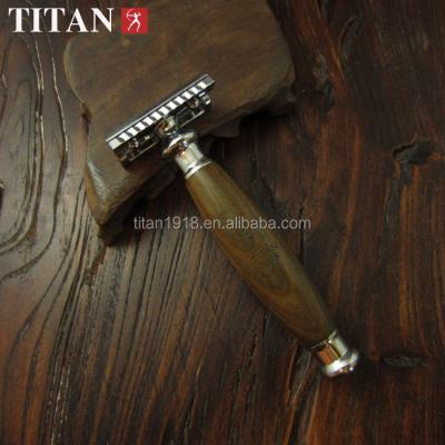 China Single blade safety razor with green sandal wood handle, safety raozr disposable barber razor wood for sale