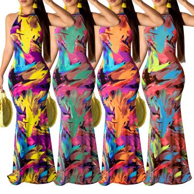 China Hotsales Flower Summer Breathable Broken Halter Printed Sexy Casual Dresses Women's Dresses Party Beach Dress for sale