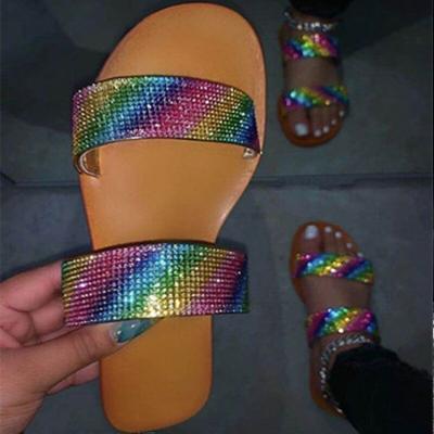 China 2021 Fashion Woman Slippers Daily Hot Selling New Arrivals Ladies Bling Diamond Slippers for sale