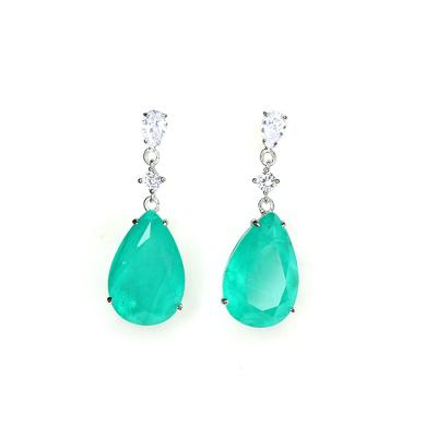 China For Wedding and Anniversary Fashion Pear Paraiba Tourmaline Synthetic Earring, Emerald Jewelry Hoop Earring for sale