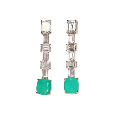 China For Wedding and Anniversary Women Wholesale Price 925 Sterling Silver Emerald Jewelry Luxury Long Earring for sale