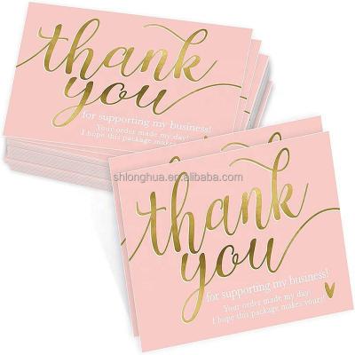 China High Quality Luxury Custom Made Pink Metallic Foil Foil Logo Business Postcard Wedding Thank You Light Luxury Decoration Moq You Card for sale